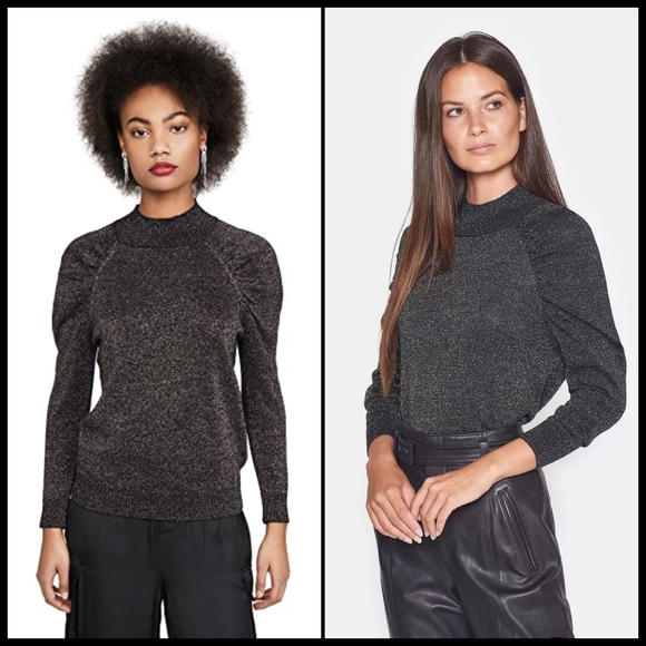 NWT Joie Artima Ruched Sleeve Wool Blend Sweater in Black - Picture 2 of 14